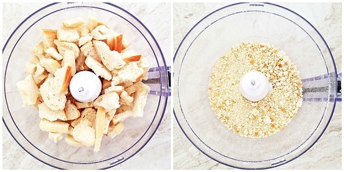Split all pieces into two portions and crush one at a time into the food processor.