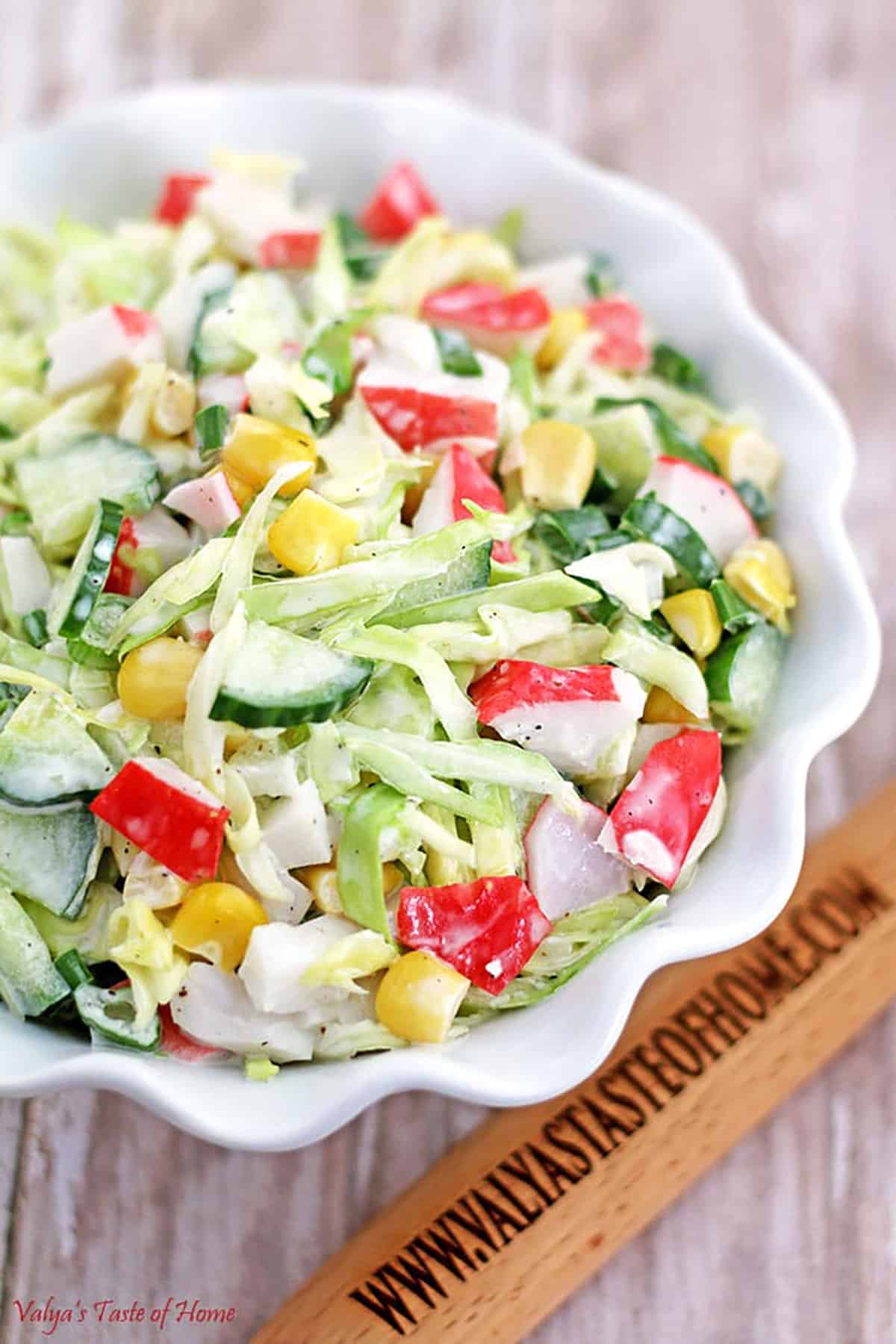 It’s a great salad to have with some buttery crackers on the side or served on a bed of lettuce. 