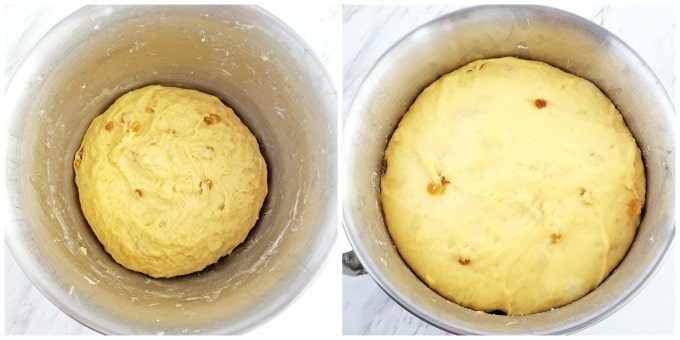 When the dough is fully mixed and not sticky, leave it in the same bowl or transfer it to a lightly greased bowl and cover it with plastic food wrap.