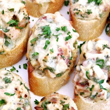 These Chicken Bacon Alfredo Canapés Appetizers are absolutely delicious served warm. These appetizers are so hearty and filling it also eats like a meal. You may turn it into a fantastic meal by adding a good homemade Caesar salad for an easy, light, and perfect lunch.