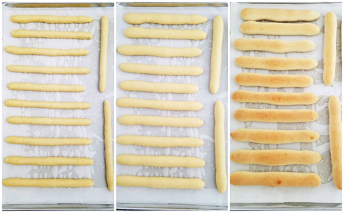 Place breadsticks dough on baking sheets lined with parchment paper. Cover with a towel and let them rise for 1 hour.