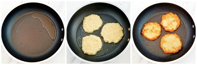 Repeat the same steps with the remaining grated potato mixture, adding more oil to the skillet as necessary. 