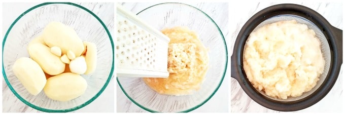 After draining, transfer the grated vegetables back to the first mixing bowl. 