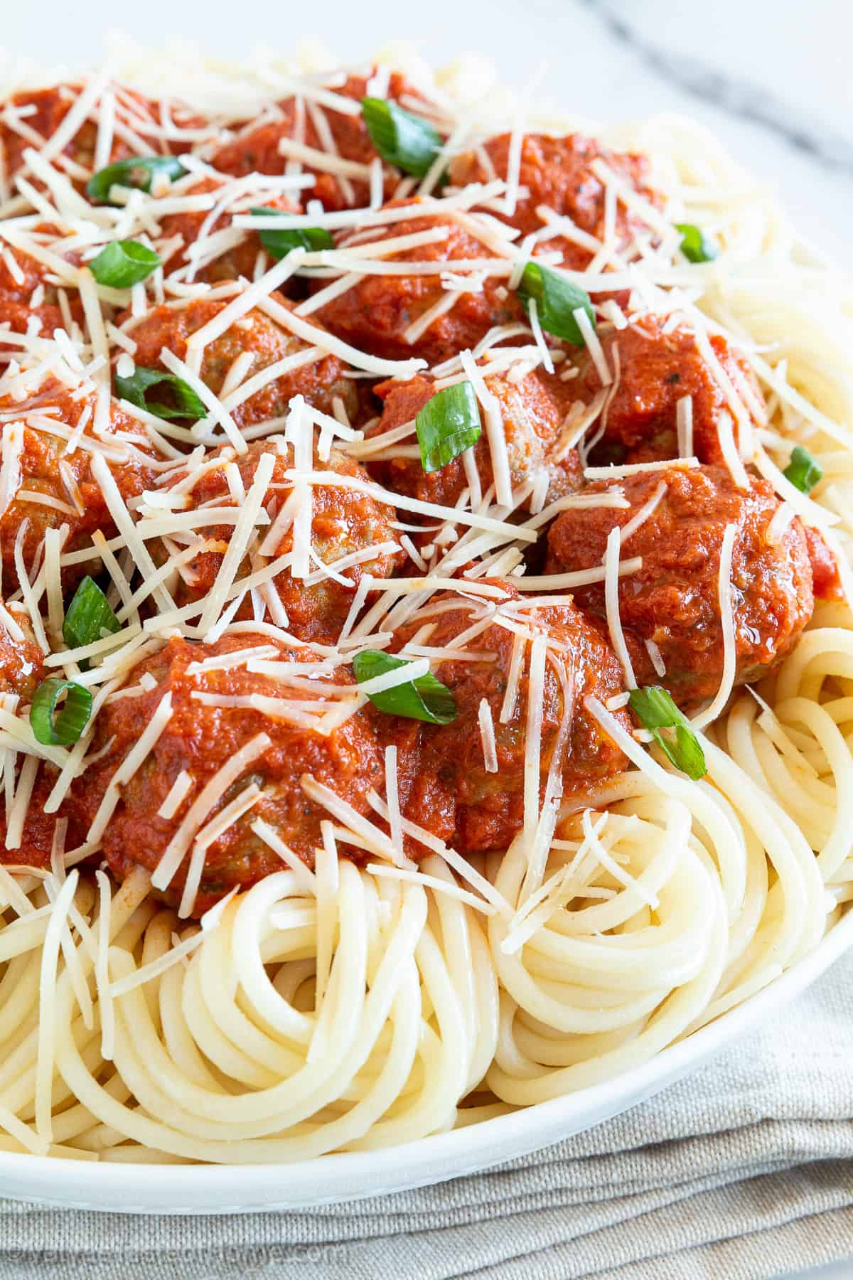 You’ll get classic tomato flavors, thanks to the marinara sauce, and a hearty meal because of the tasty meatballs that make up this recipe.