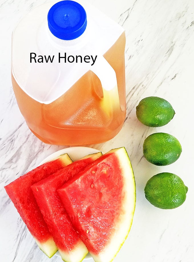 Melon Fruit Salad with Honey Lime and Watermelon Juice Dressing