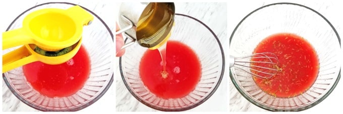 Melon Fruit Salad with Honey Lime and Watermelon Juice Dressing