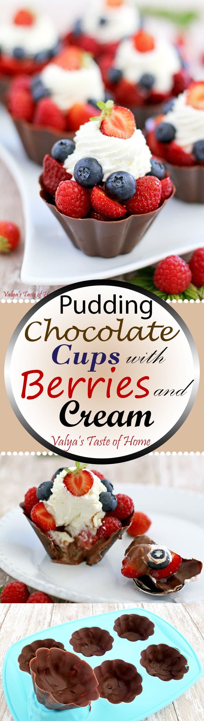 Pudding Chocolate Cups with Berries and Cream