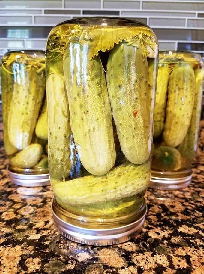 Once all the jars are properly cooled, place them right side up in the fridge and allow them to sit for 3 days to 2 weeks. The longer you let them sit, the more flavor the pickles will absorb from the herbs.
