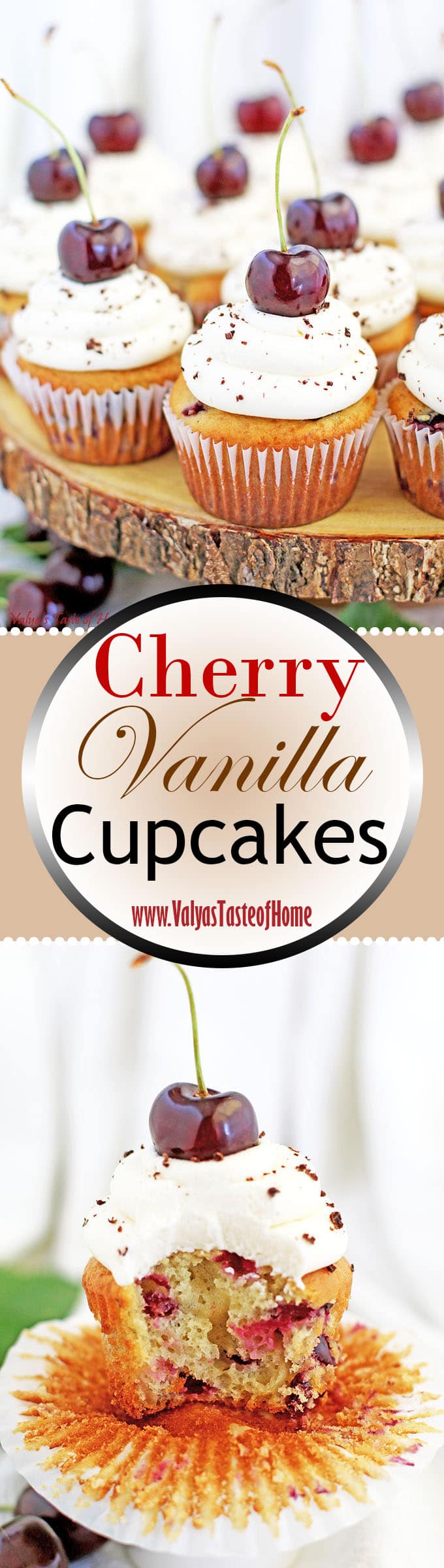 It’s a cherry season and flying by way too fast! I absolutely love cherries. So what does all that add up to? Of course, another Cherry Vanilla Cupcakes Recipe in the form of delicious single-serving dessert. These cupcakes are not only beautiful but incredibly tasty, fluffy, moist, light, and loaded with fresh cherries.