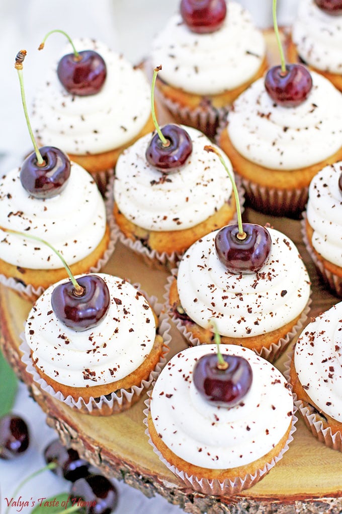 Fresh cherries are then added to the batter, either pitted and chopped or left whole, to infuse the cupcakes with their natural sweetness and tang.