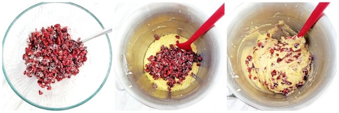 Transfer chopped cherries into a medium bowl, then sprinkle and coat them with flour.