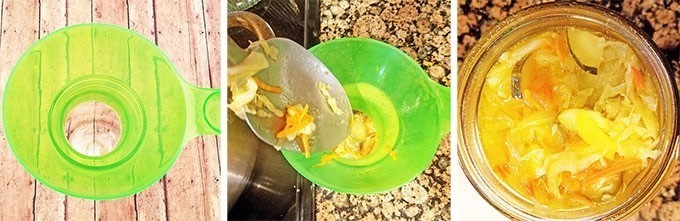 Using a large serving spoon fill half of the jar with salad, then using a tablespoon press the salad down to the bottom of the jar.