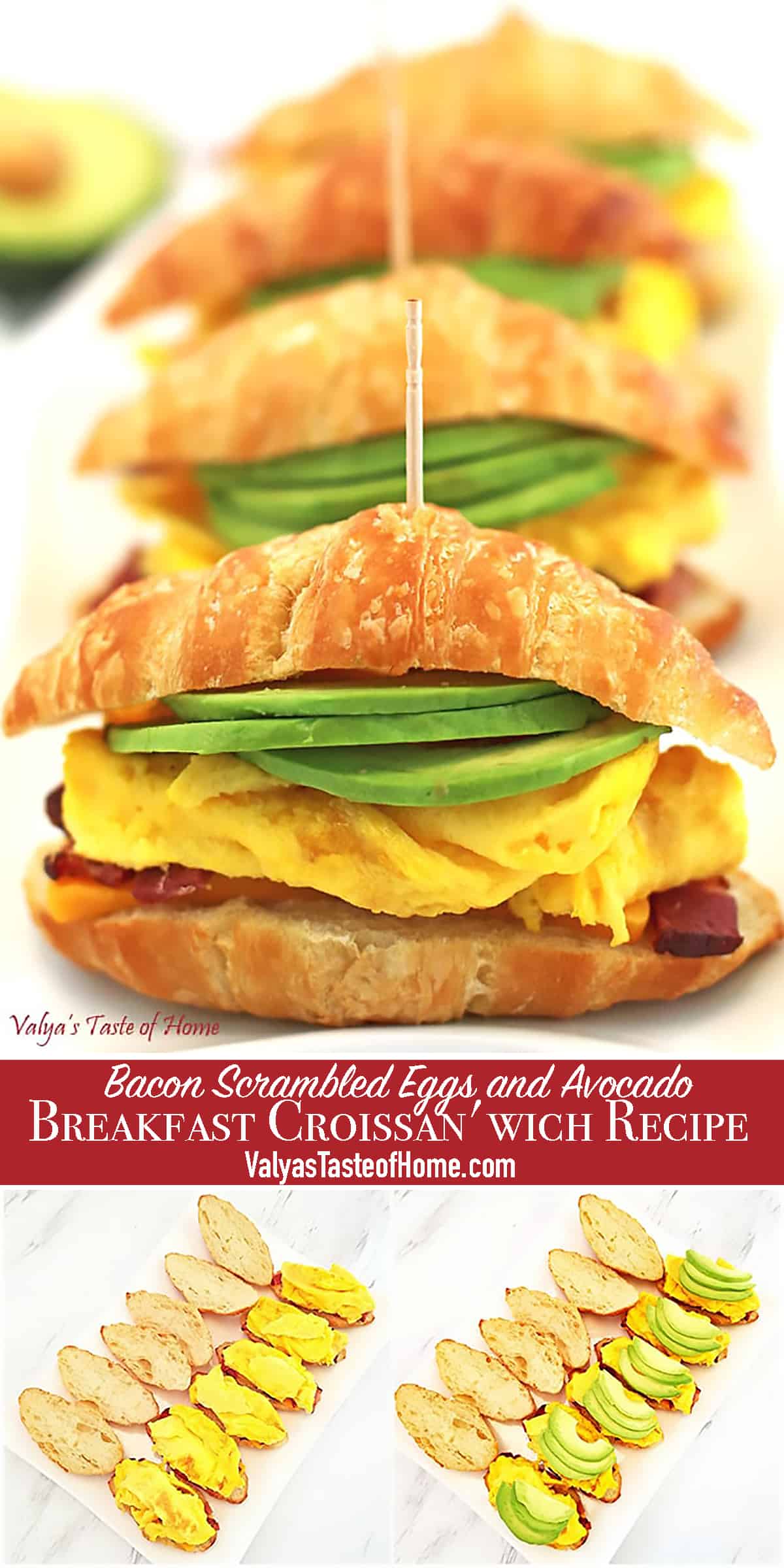This Bacon Scrambled Eggs and Avocado Breakfast Croissan'wich Recipe is perfect for freezing and warming up in the morning.
