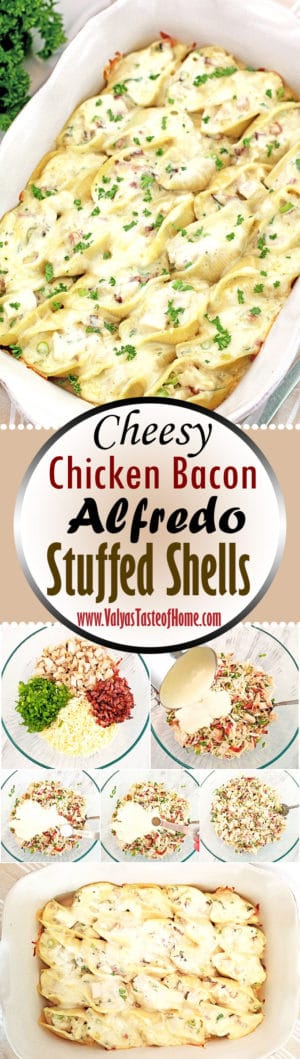 Cheesy Chicken Bacon Alfredo Stuffed Shells Recipe