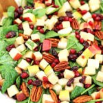 What is there not to love about fresh and beautiful salad? This Pear Apple Pomegranate Pecan Spinach Salad Recipe is so easy to make and is such an attractive addition to your table. #pearapplepomegranatepecanspinachsalad #spinachsaladrecipe #holidaysalad #thanksgivingsalad #christmassalad #valyastasteofhome