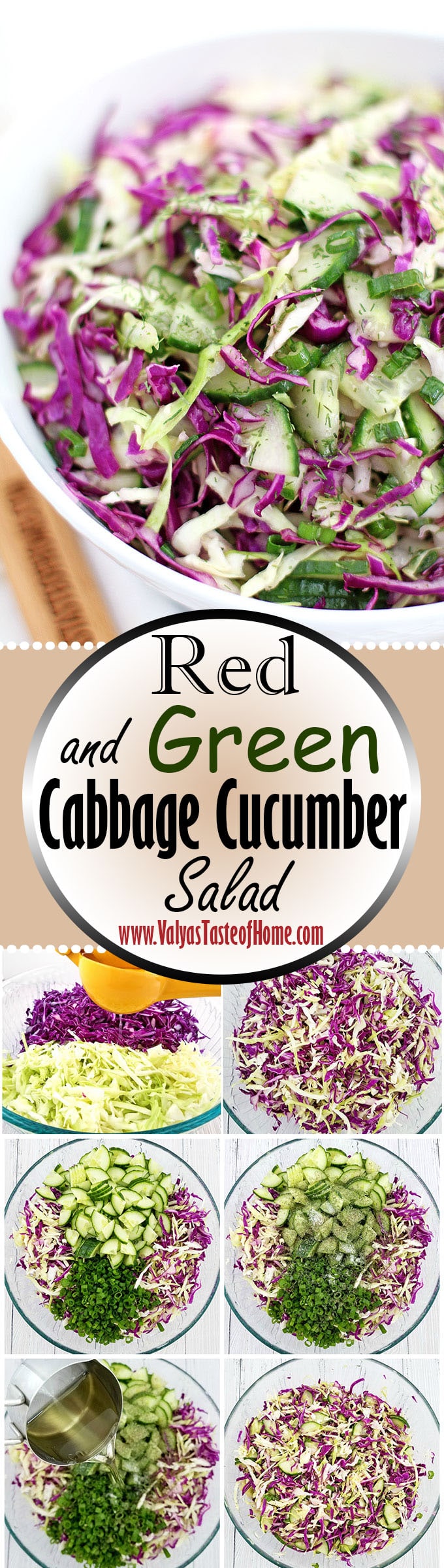 delicious, English cucumber, fresh lemon juice, green cabage, green onions, healthy, healthy eating, olive oil dressing, Red and Green Cabbage Cucumber Salad Recipe, red cabbage, sea salt, vegetarian