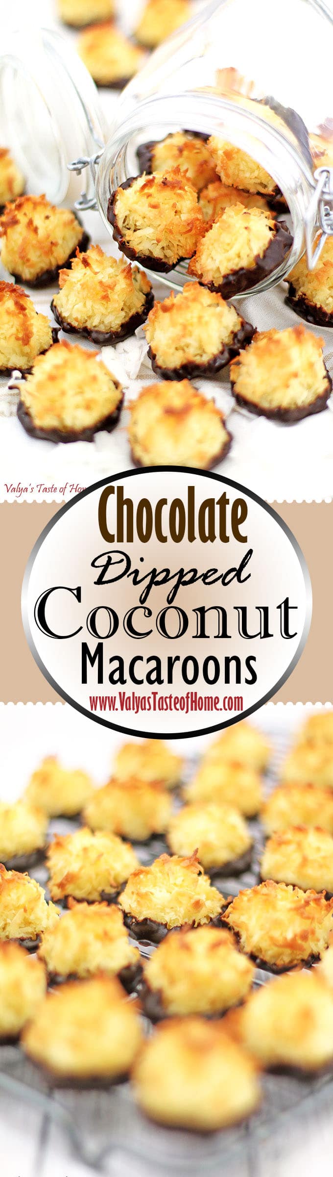 For all the coconut lovers out there, great news! These Chocolate Dipped Coconut Macaroons are deliciously packed all-coconut cookies you will love. It’s super easy to make, and perfect for students. You don’t even need fancy equipment; a simple hand mixer will do the job well! #coconutmacaroons #chocolatedippedcoconutmacaroons #cookies #valyastasteofhome