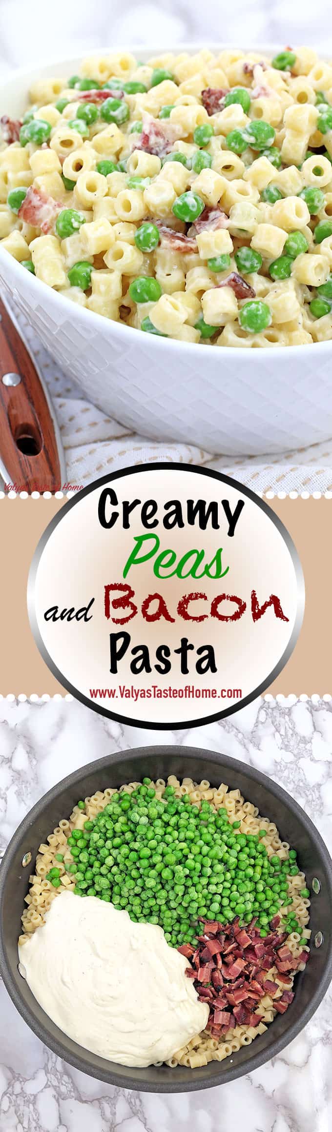 Creamy Peas and Bacon Pasta Recipe, delicious dinner recipe, easy, easy dinner, family dinner, fresh pea, Homemade Creamy Alfredo Sauce, homemade meal, Main Dish, natural bacon, one pan dinner, pasta dinner dish, quick and easy