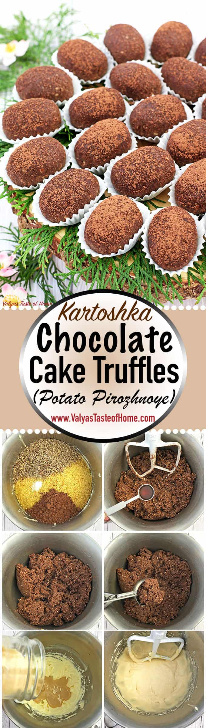 You won't find these growing in the dirt! These Kartoshka Chocolate Cake Truffles (Potato Pirozhnoye) are not of the naturally grown truffles, but they are still some wonderfully tasty little nuggets.