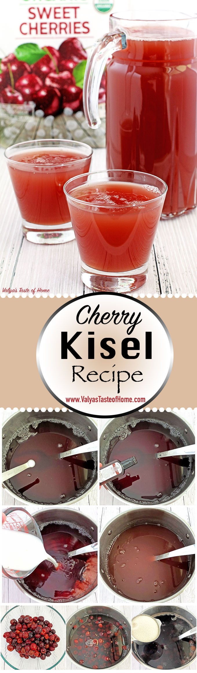 Cherry Kisel Recipe, delicious, fruit beverage, fruit drink, fruit drink recipe, homemade fruit drink, jello drink, kisel, kisil, kissel, organic cherries, organic sugar, pudding drink