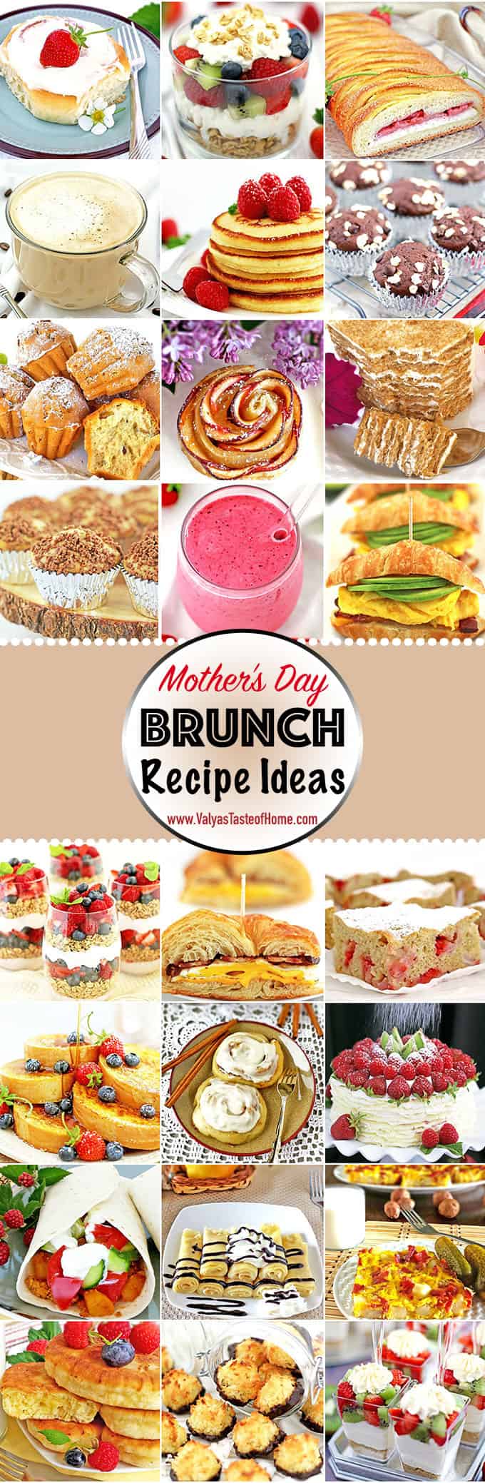 avocado, berries, Breakfast, breakfast burito, brunch, Cinnamon Rolls, crepes, crossandwiches, eggs, food, latte, moms day celebration, Mother’s Day Brunch Recipe Ideas, muffins, natural bacon, omelette, pancakes, parfaits, pastries, smoothie, smothie