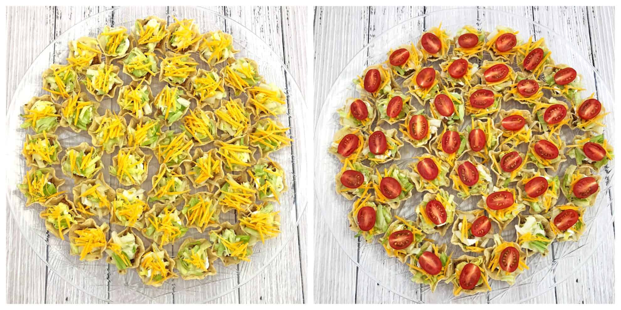 beautiful appetizers, cheddar cheese, Cinco de Mayo, decor appetizer, delicious appetizers, holiday food, kids aproved, kids love it, lettuce, mini cherry tomatoes, mini tacos, Taco Bites Appetizers