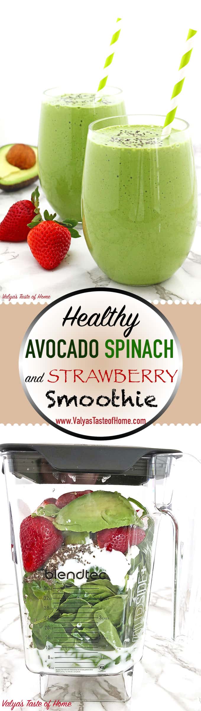 This Healthy Avocado Spinach and Strawberry Smoothie for breakfast or lunch when you have realized your tight schedule just stole your lunch again can be an incredible lifesaver.