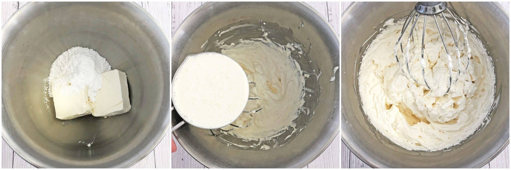 Whisk cream cheese and confectioners' sugar together in the large bowl.