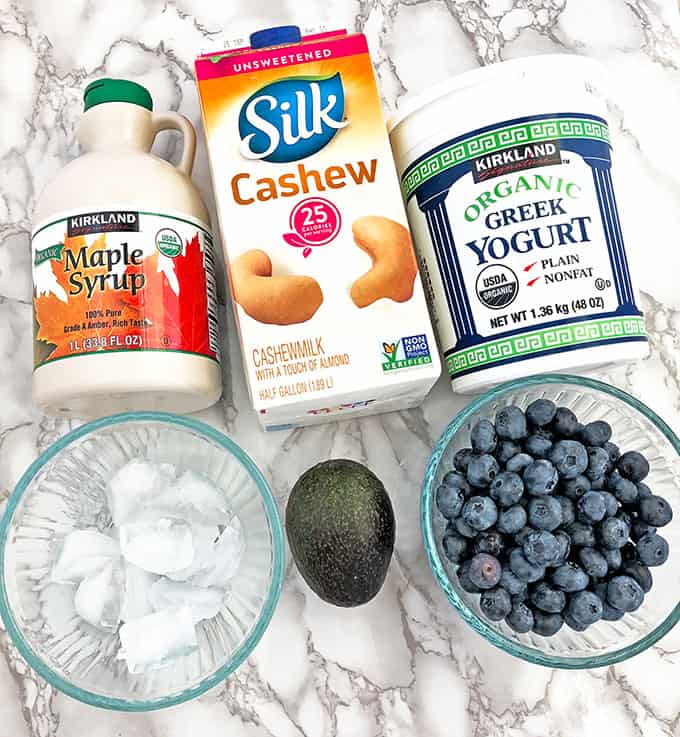blueberries, cashew milk, clean eating, delicious, healthy diet, healthy eating, kid friendly, meal replacement drink, organic avocado, organic greek yogurt, organic maple syrup, organic spinach, smoothie