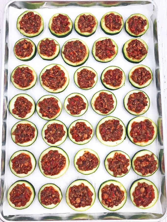 baked zucchini mini pizzas, BLENDABELLA, clean eating, delicious appetizers, easy recipe, flavorful appetizers, gluten-free recipe, healthy appetizers, homegrown zucchini, kid friendly, mushroom vegetable pizza sauce, Portabella mushroom, rustictuscan, zucchini recipe