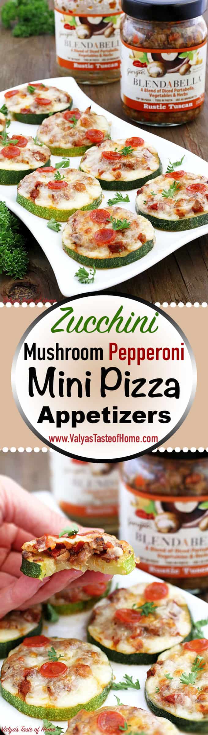 baked zucchini mini pizzas, BLENDABELLA, clean eating, delicious appetizers, easy recipe, flavorful appetizers, gluten-free recipe, healthy appetizers, homegrown zucchini, kid friendly, mushroom vegetable pizza sauce, Portabella mushroom, rustictuscan, zucchini recipe