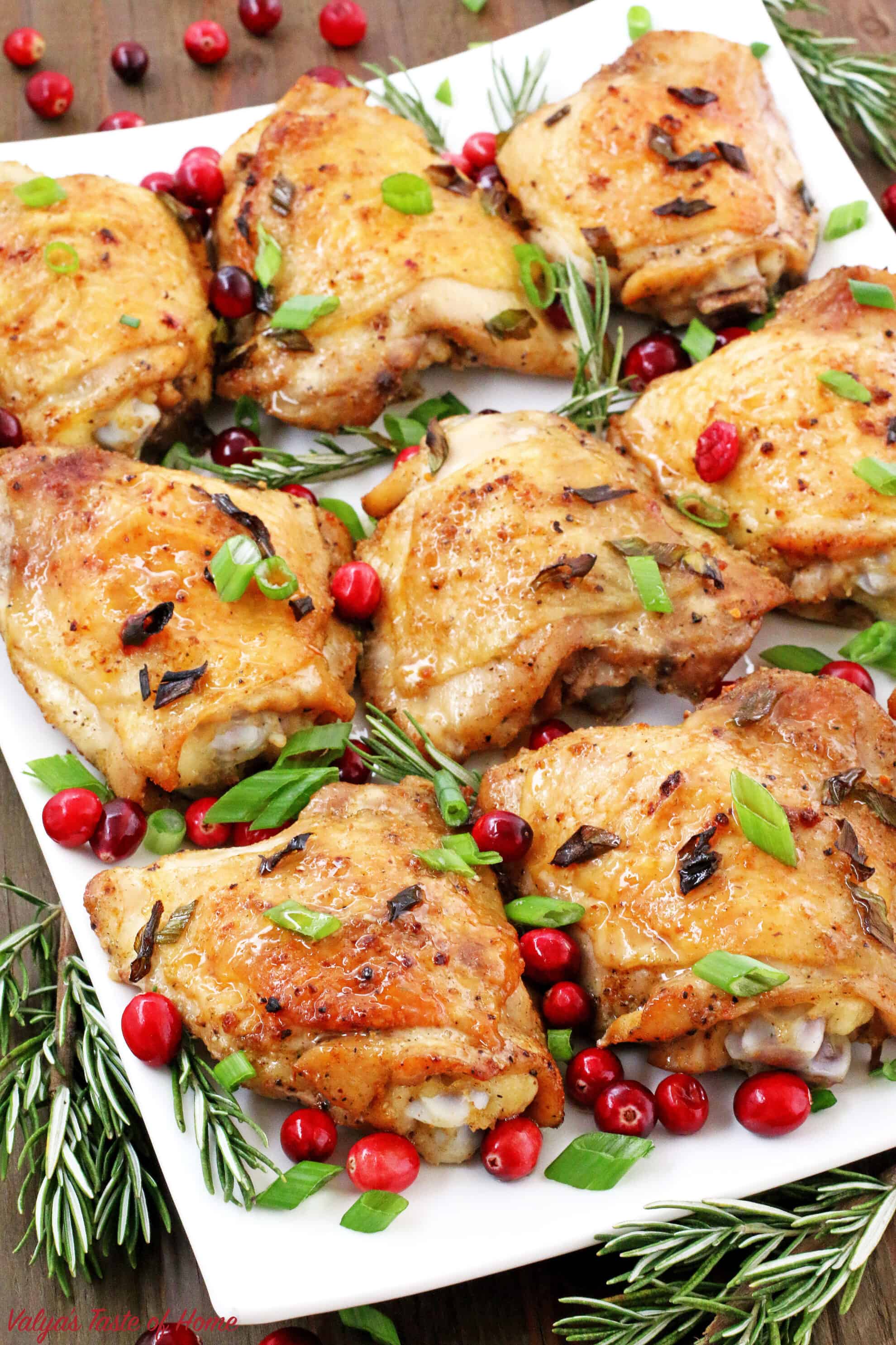 This Rosemary Cranberry Baked Chicken Thighs recipe is the perfect addition to your holiday table that satisfies that craving, as well as adding to the holiday’s feel. The chicken thighs are super juicy, tender on the inside, and loaded with flavor.