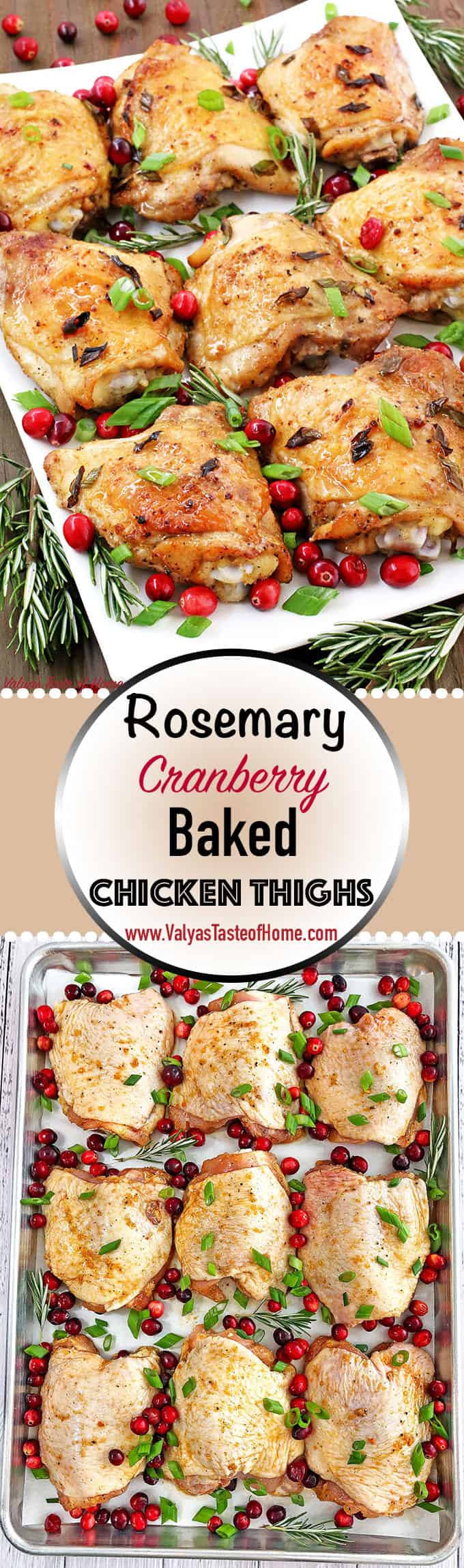 This Rosemary Cranberry Baked Chicken Thighs recipe is the perfect addition to your holiday table that satisfies that craving, as well as adding to the holiday’s feel. The chicken thighs are super juicy, tender on the inside, and loaded with flavor.