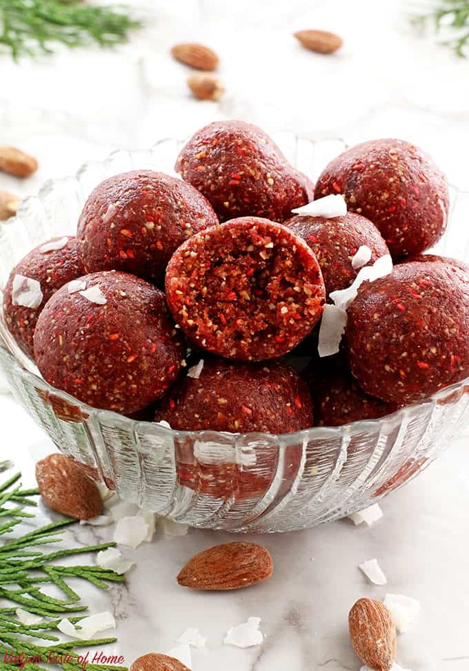 These No Bake Raspberry Almond Coconut Bites will satisfy anyone’s sweet tooth! They are chewy, tasty and loaded with nuts and frozen raspberries that just blends so well together. They are a quicker and healthier granola bar. I cannot express how much they’ve helped sustain me during those time. I love these! I really recommend you give it a try if you’re frequently on the go! You will fall in love with these bites from the first one you pop in your mouth.