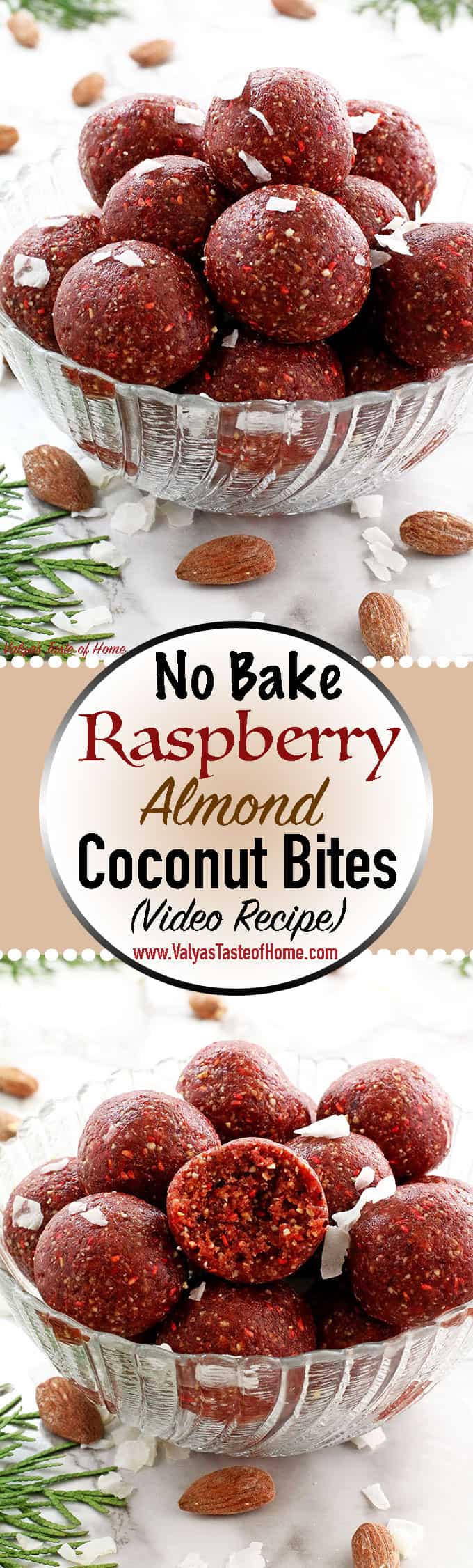 These No Bake Raspberry Almond Coconut Bites will satisfy anyone’s sweet tooth! They are chewy, tasty, loaded with nuts and frozen raspberries that just blends so well together. They are a quicker and healthier granola bar. I cannot express how much they’ve helped sustain me during those time. I love these! I really recommend you give it a try if you’re frequently on the go! You will fall in love with these bites from the first one you pop in your mouth.