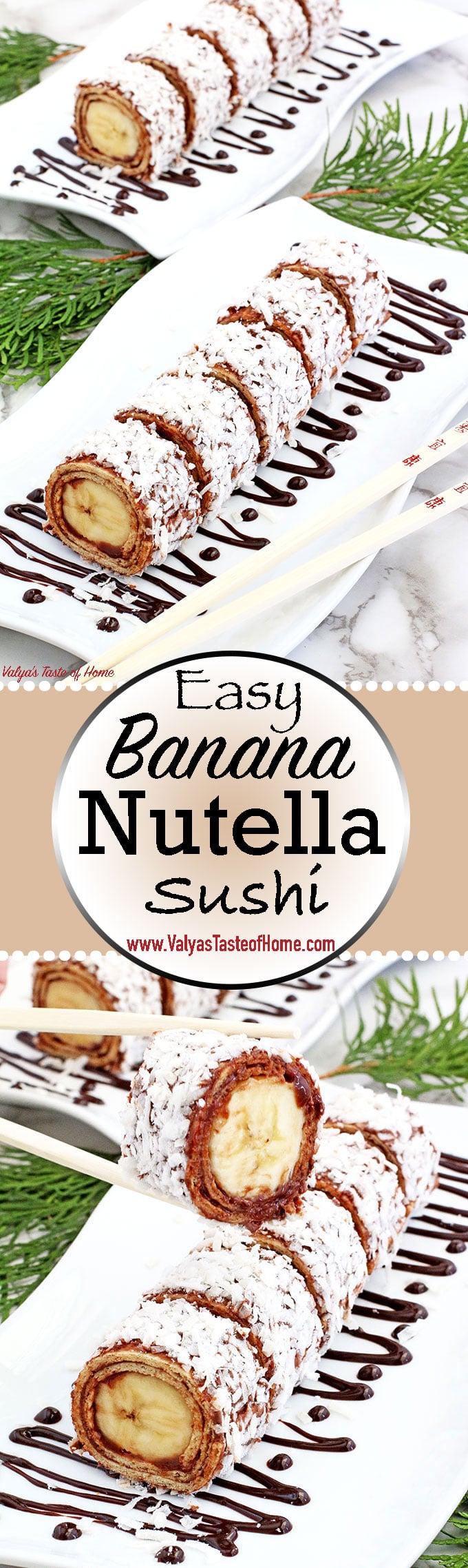 What can be better than sushi? Dessert sushi, folks! This Easy Banana Nutella Sushi Rolls require no baking and comes together in no time! A banana rolled in a honey tortilla, spread with Nutella, coated with coconut shaving make the best snack, and you’ve got an irresistibly legit pleaser on your hands. Sushi’s better half!