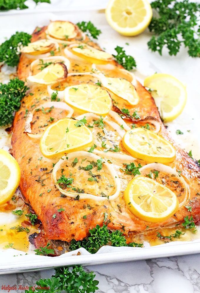 This Lemon Pepper Baked Salmon delicacy is the softest and juiciest baked salmon I've ever had. It bursts with flavor and is absolutely scrumptious. You will have seconds for sure! We usually serve this salmon with mashed potatoes and gravy, as kids like it.