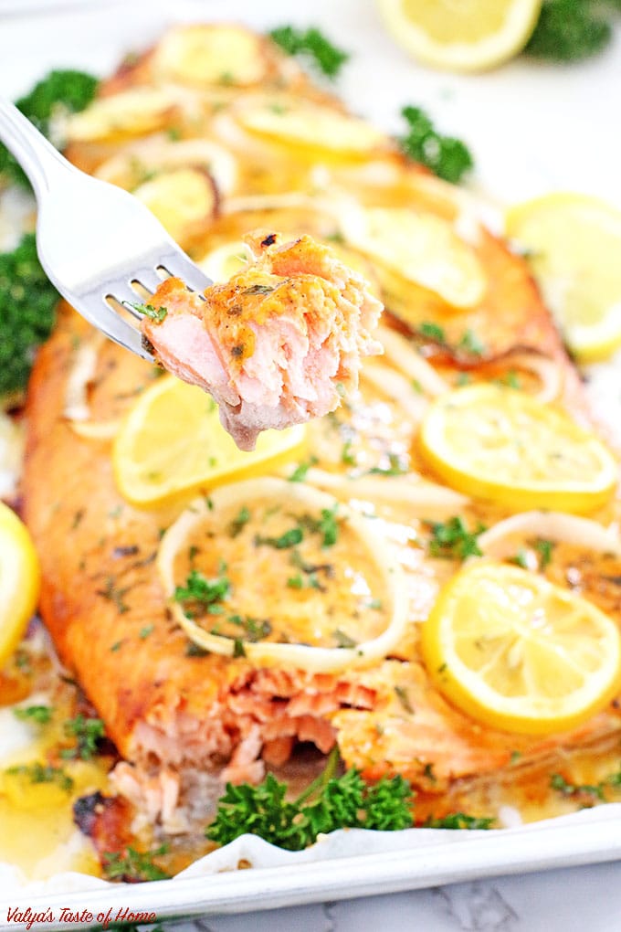 This Lemon Pepper Baked Salmon delicacy is the softest and juiciest baked salmon I've ever had. It bursts with flavor and is absolutely scrumptious. You will have seconds for sure! We usually serve this salmon with mashed potatoes and gravy, as kids like it.