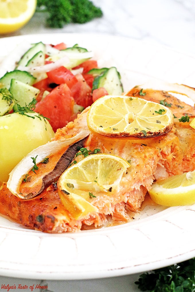 This Lemon Pepper Baked Salmon delicacy is the softest and juiciest baked salmon I've ever had. It bursts with flavor and is absolutely scrumptious. You will have seconds for sure! We usually serve this salmon with mashed potatoes and gravy, as kids like it.