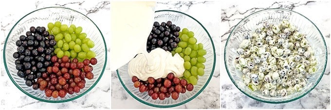 This Best Creamy Grape Salad is a delicious blend of fresh juicy grapes in a creamy vanilla yogurt dressing, and a touch of sweet and sour is a perfect way to sweeten up a picnic, backyard family gathering or any summer occasion. #fruitsalad #grapesalad #valyastasteofhome #bestcreamygrapesalad