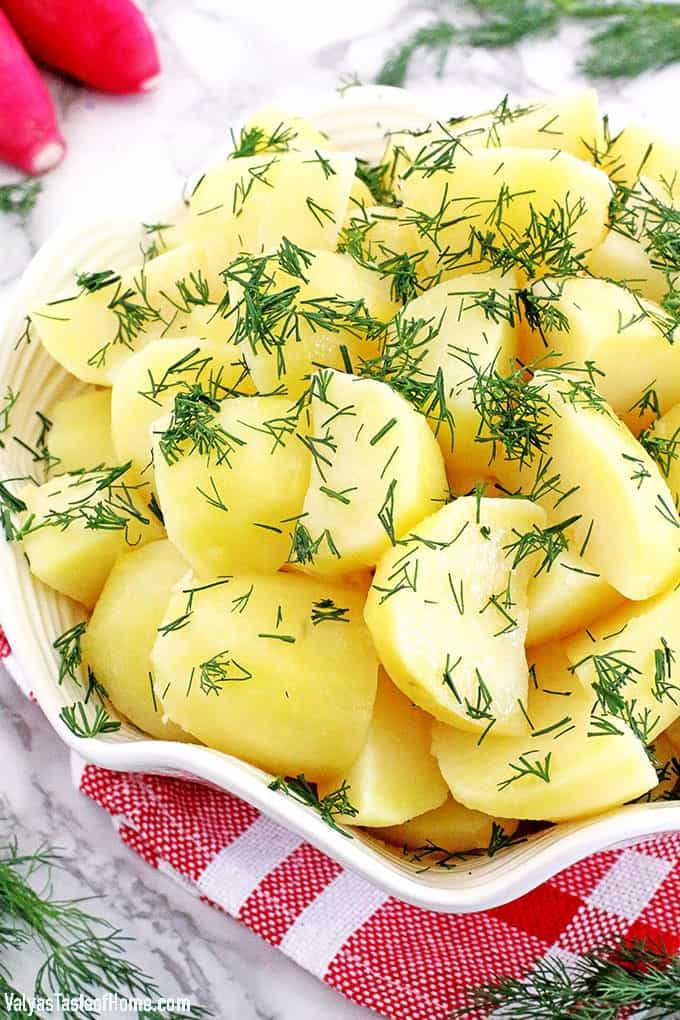 A simply prepared recipe is usually the one that turns out to be the best-tasting and most loved go-to dishes. This classic Buttered Golden Potatoes with Dill is one of those for us. Filling potato chunks coated with savory butter, sprinkled with fresh garden-grown dill to make such a simple yet tasty and comforting dish.
