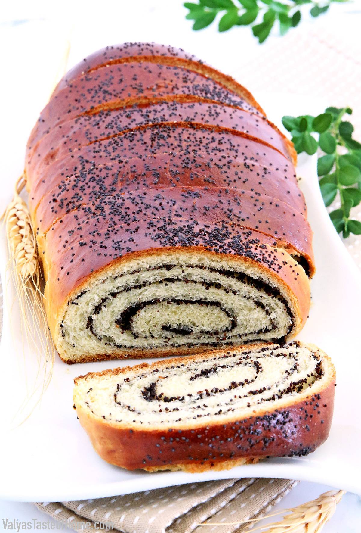 Finally, I'm sharing an age-old Easy Poppy Seed Roll Recipe that never gets old. This is a very special traditional recipe that has been handed down in my family for more years than I can even trace back. Pillow-soft, moist, and so flavorsome. Words even fail to describe how scrumptious it is. #macowiec #poppyseedroll #sweetyeastbread #valyastasteofhome