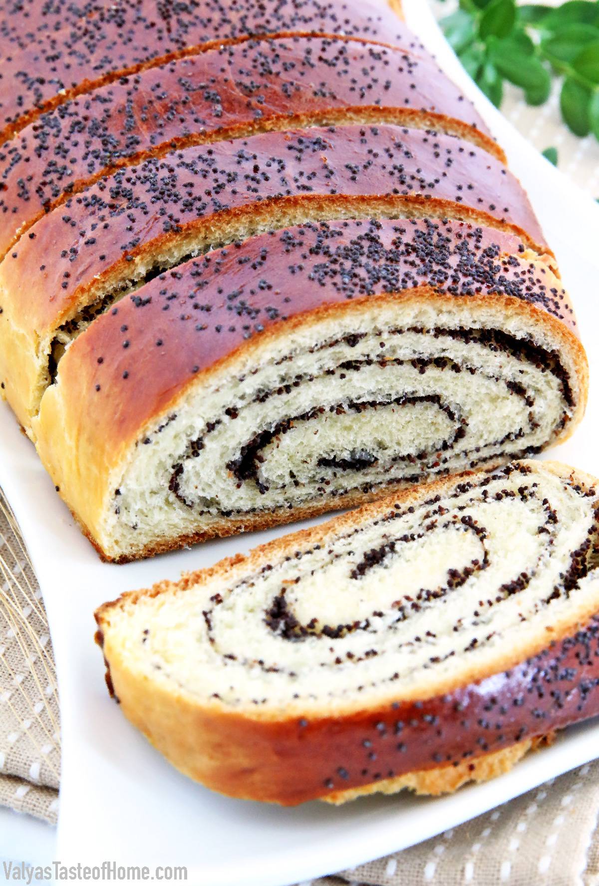 Finally, I'm sharing an age-old Easy Poppy Seed Roll Recipe that never gets old. This is a very special traditional recipe that has been handed down in my family for more years than I can even trace back. Pillow-soft, moist, and so flavorsome. Words even fail to describe how scrumptious it is. #macowiec #poppyseedroll #sweetyeastbread #valyastasteofhome
