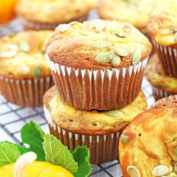 These Pumpkin Cheesecake Muffins have the most delicious flavor combination that perfectly represents fall! They are super moist, pillowy soft, and have cheesecake batter swirled in for the most delicious flavor. 