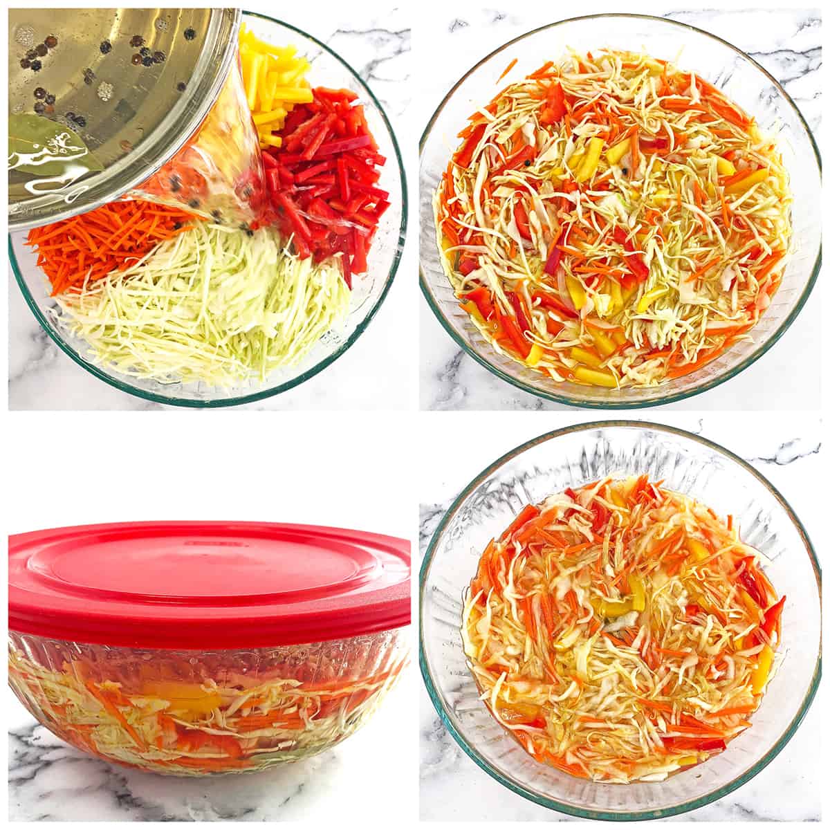 This Cabbage Carrots and Peppers Salad recipe is not one of those salads that you really taste the sharpness of fresh vegetables. It tastes more like a marinated salad and has a bit of a sweet and sour taste to it. The best thing I like about this salad is that you can make it ahead of time which helps avoid those last-minute preparation rushes. #cabbagecarrotspepperssalad #marinatedsalad #easymarinatedvegetablesalad #valyastasteofhome