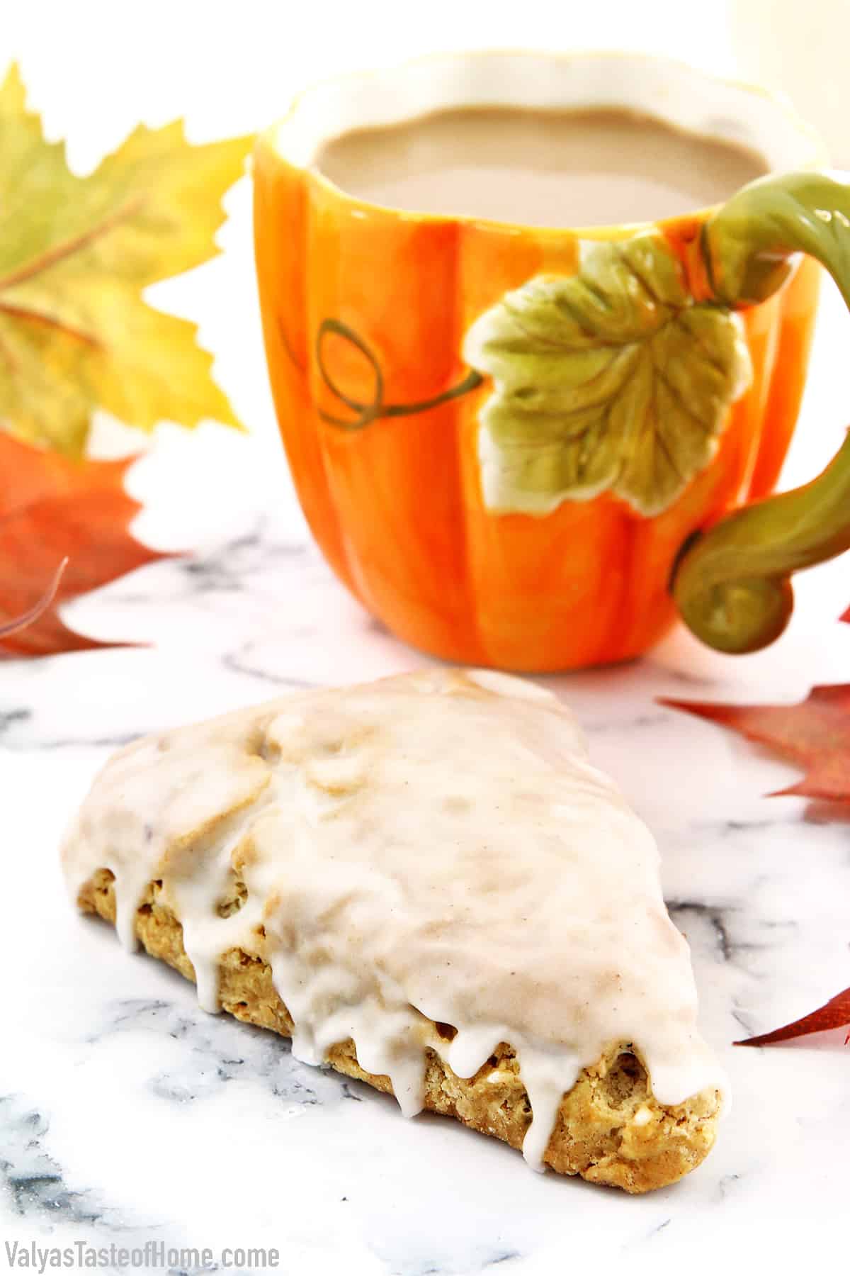 These Glazed Pumpkin Pecan Scones are soft, flaky, buttery, and bursting with cinnamon and pumpkin flavors. They are super simple to make but very delicious fall treat that is so much loved in my family. #pumpkinscones #glazedpumpkinpecanscones #breakfast #easyrecipe #valyastasteofhome