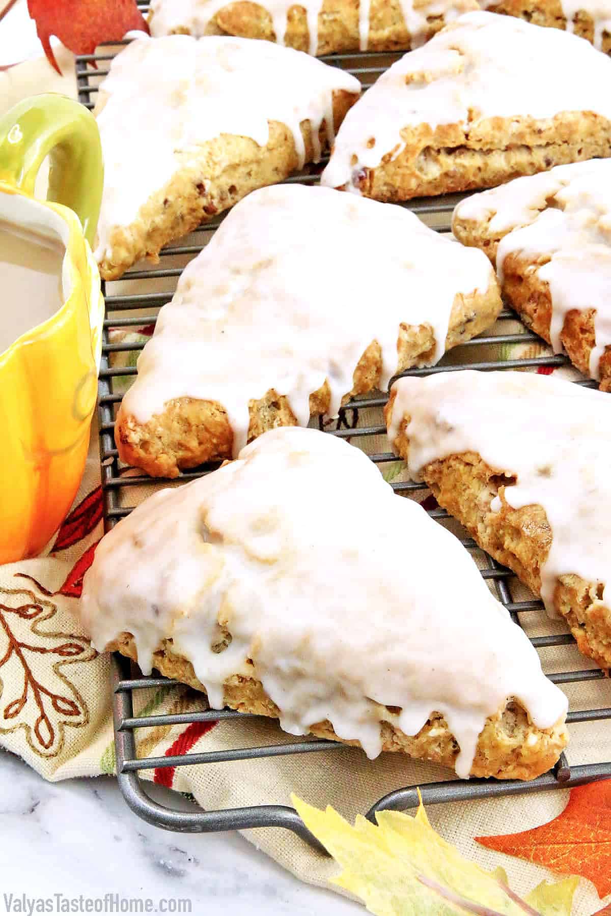 These Pumpkin Scones are soft, flaky, buttery, and bursting with cinnamon and pumpkin flavors. 