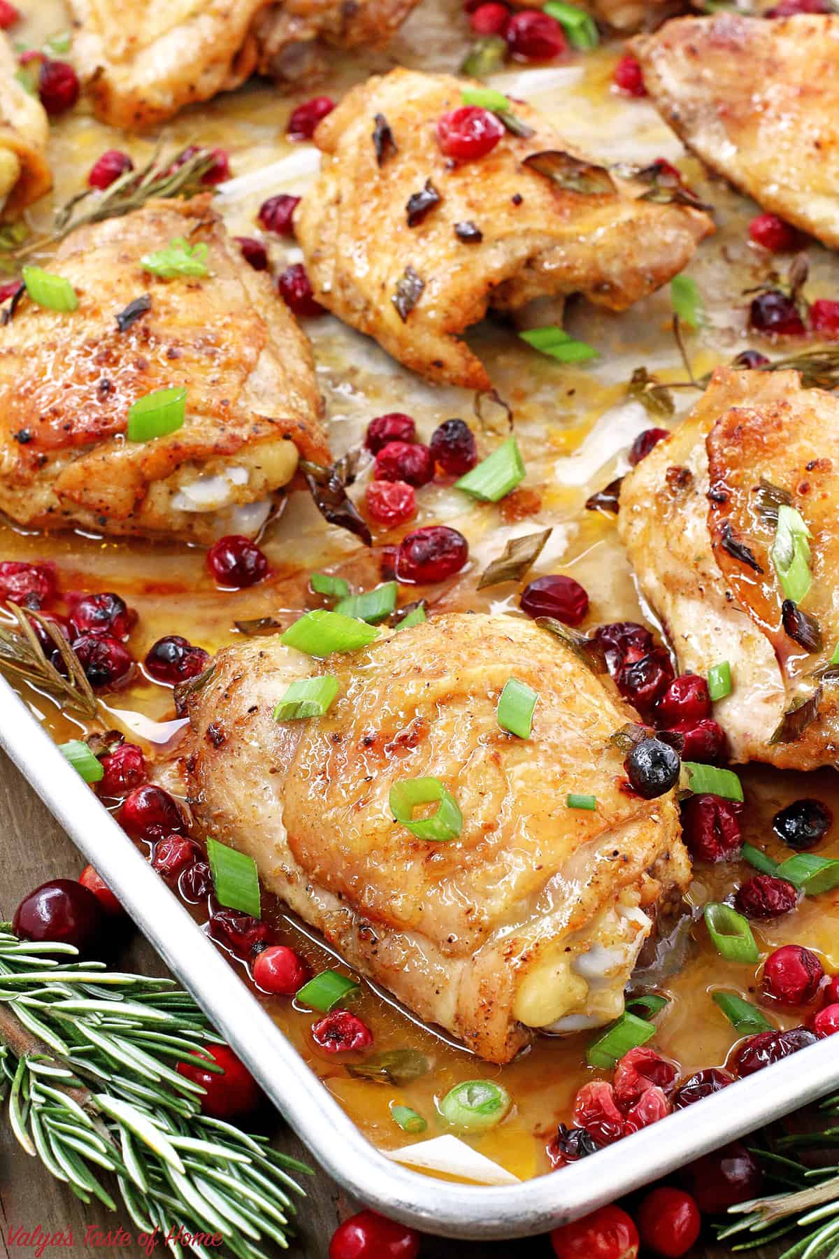 This Rosemary Cranberry Baked Chicken Thighs recipe is the perfect addition to your holiday table that satisfies that craving, as well as adding to the holiday’s feel. The chicken thighs are super juicy, tender on the inside, and loaded with flavor.