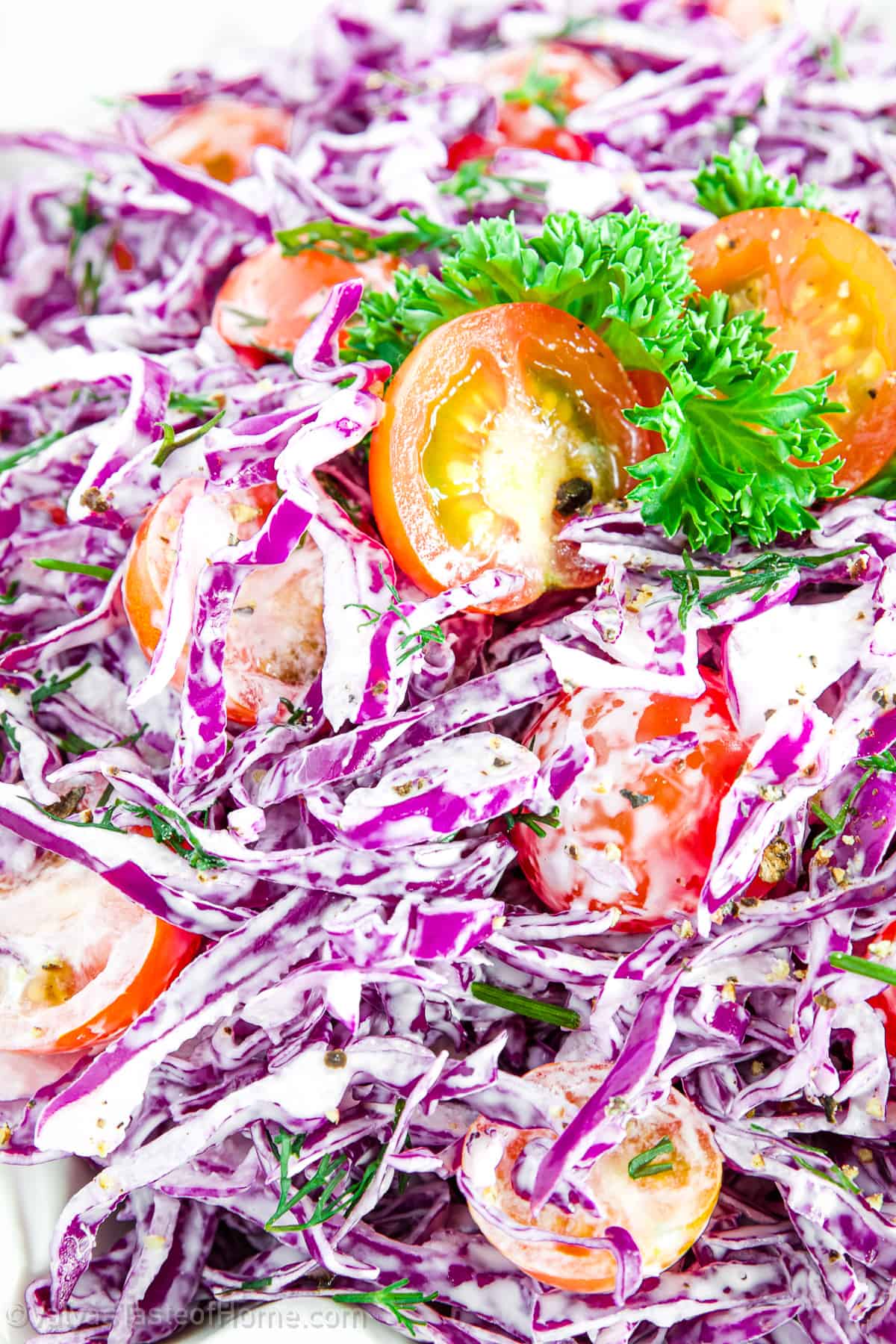 The creamy dressing pairs perfectly with the other ingredients, providing a rich and savory flavor to balance out the crunchy texture of the salad.