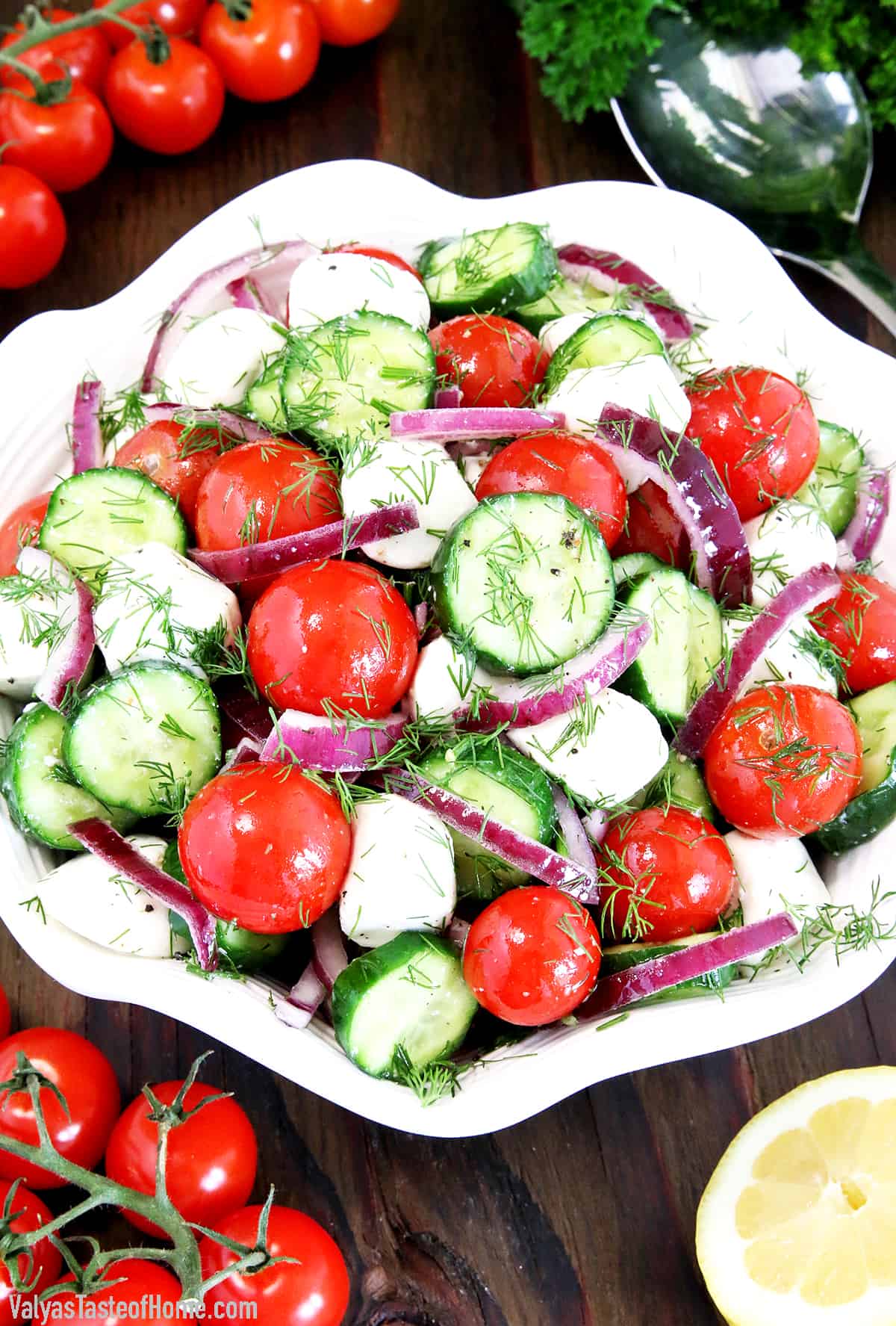 Adding mozzarella balls to your tomato salad is the ideal way to take it to the next level. It offers a good protein boost with the correct balance of crunch and soft cheese.